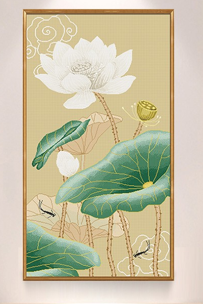 Y618343-A 荷花韵(三)-A(11CT浅棕/非满绣) - Y618343 - KS十字绣